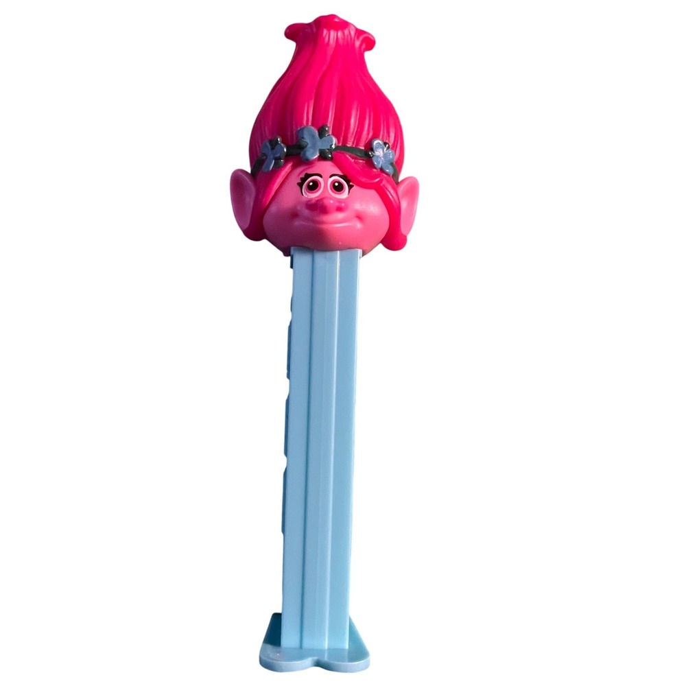 DreamWorks Trolls Poppy PEZ Dispenser Pink‎ Hair Blue Stem Collectible Toy